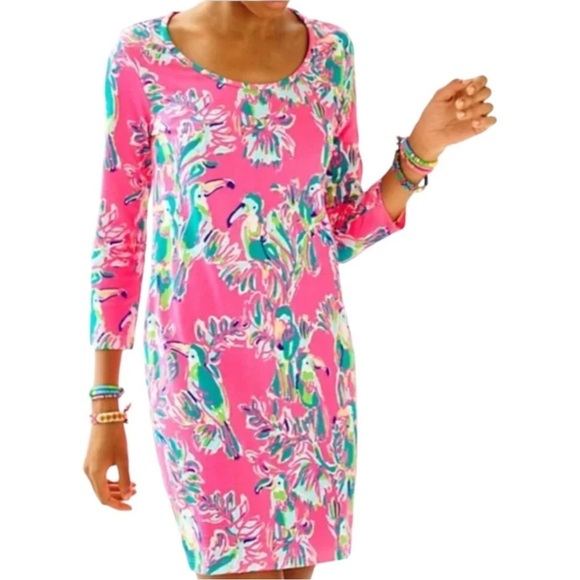 Lilly Pulitzer Pima Cotton Beacon Toucan Can Tropical T-shirt Dress Size XS - Picture 2 of 6